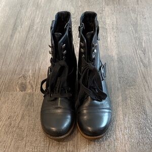 Sleek Black Leather Combat Boots